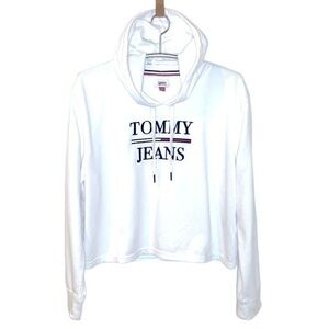 TOMMY HILFIGER | Women’s TOMMY HILFIGER White Crop Top Hooded Sweatshirt, XL